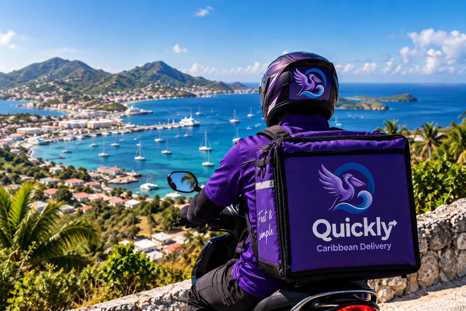 Quickly delivery rider overlooking Sint Maarten